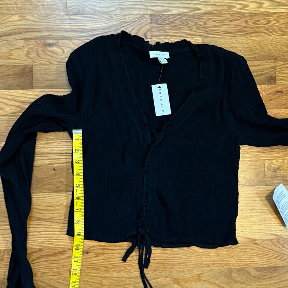 Topshop Women’s 6 Black Lace up Textured Smocked Long Sleeve V-neck shirt Goth - Picture 4 of 10